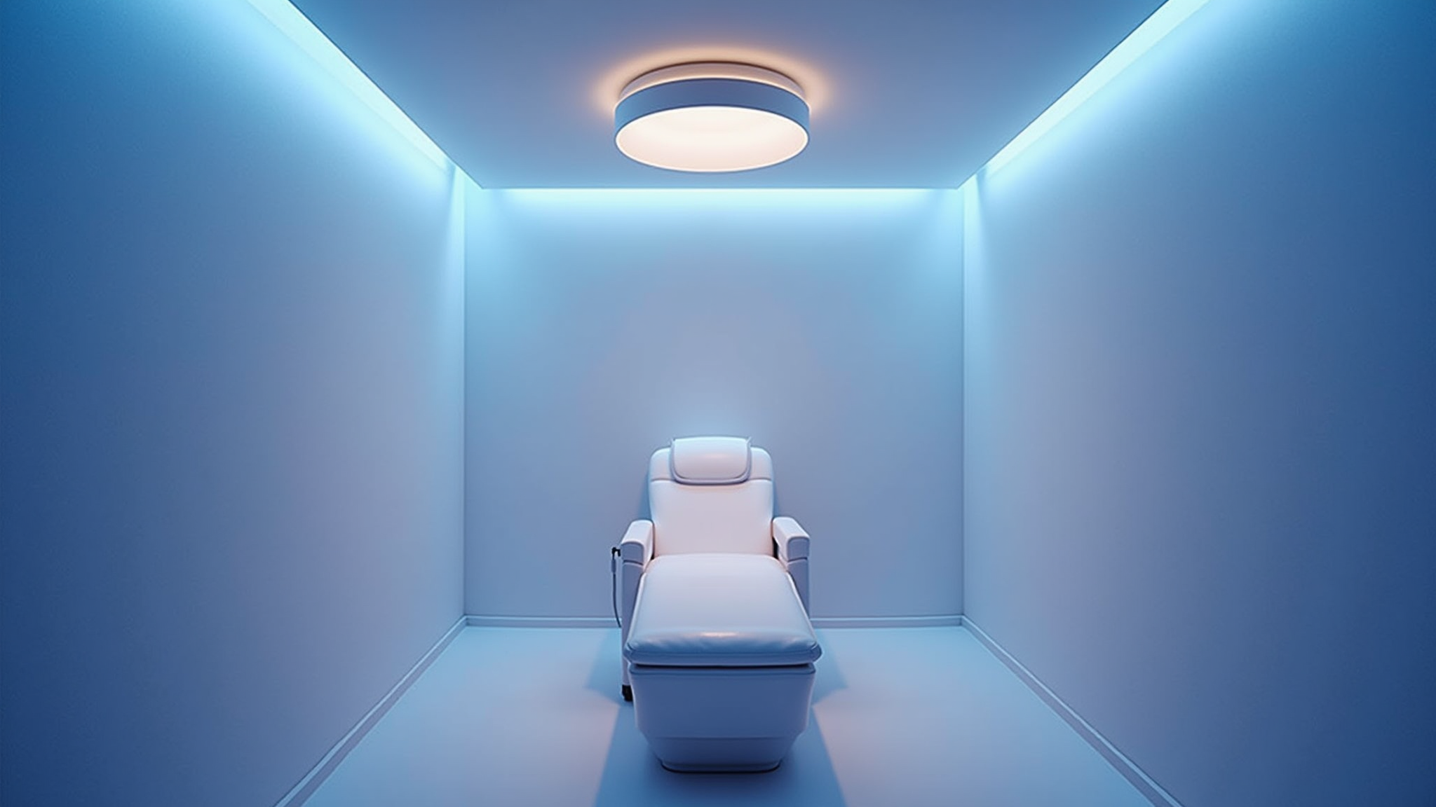Blue treatment room with wellness chair
